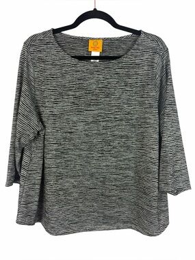 Ruby Rd Petite Black White Space Dye Knit Top PXL 3/4 Sleeve